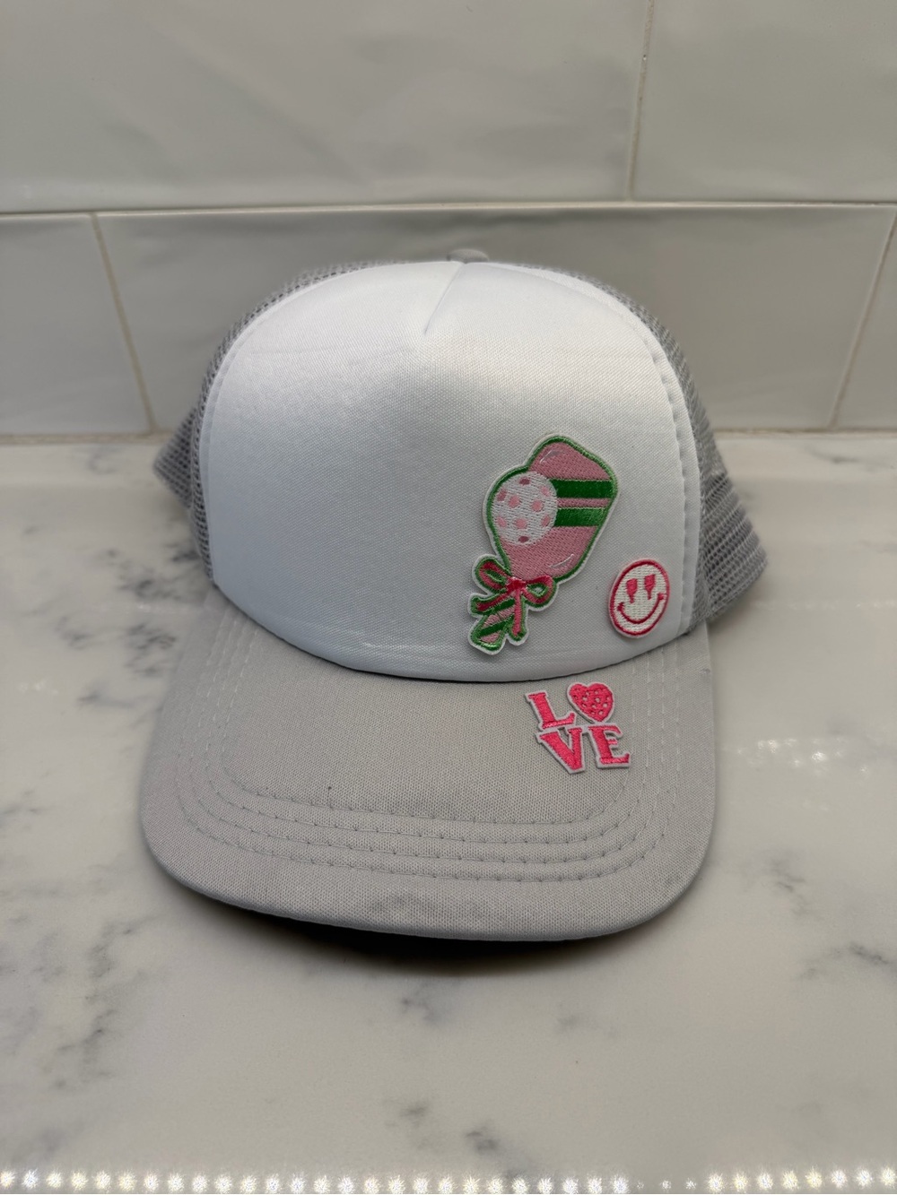 Pickleball White & Light Gray Trucker Hat
